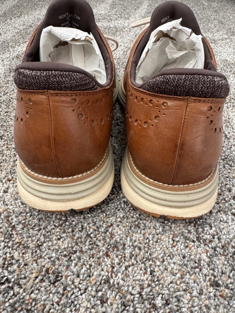 Cole Haan Brown Leather Wingtip Oxfords with Cream Laces